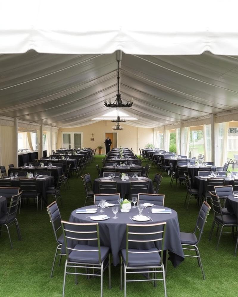 Corporate Events marquee, table and chair hire setup