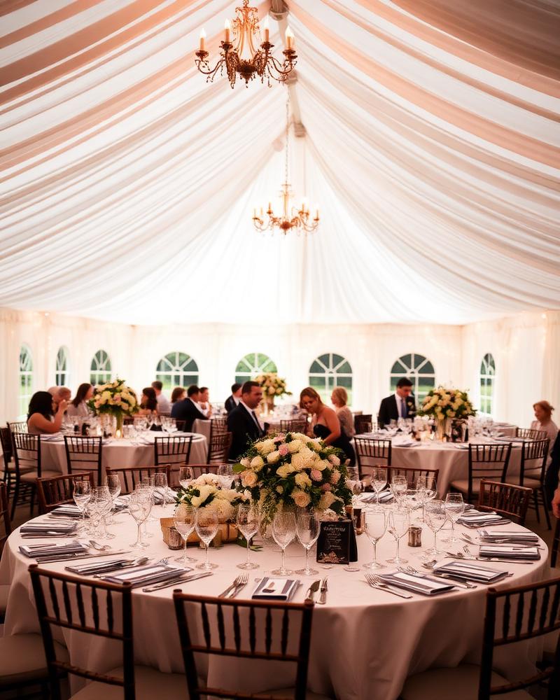 Weddings marquee, table and chair hire setup